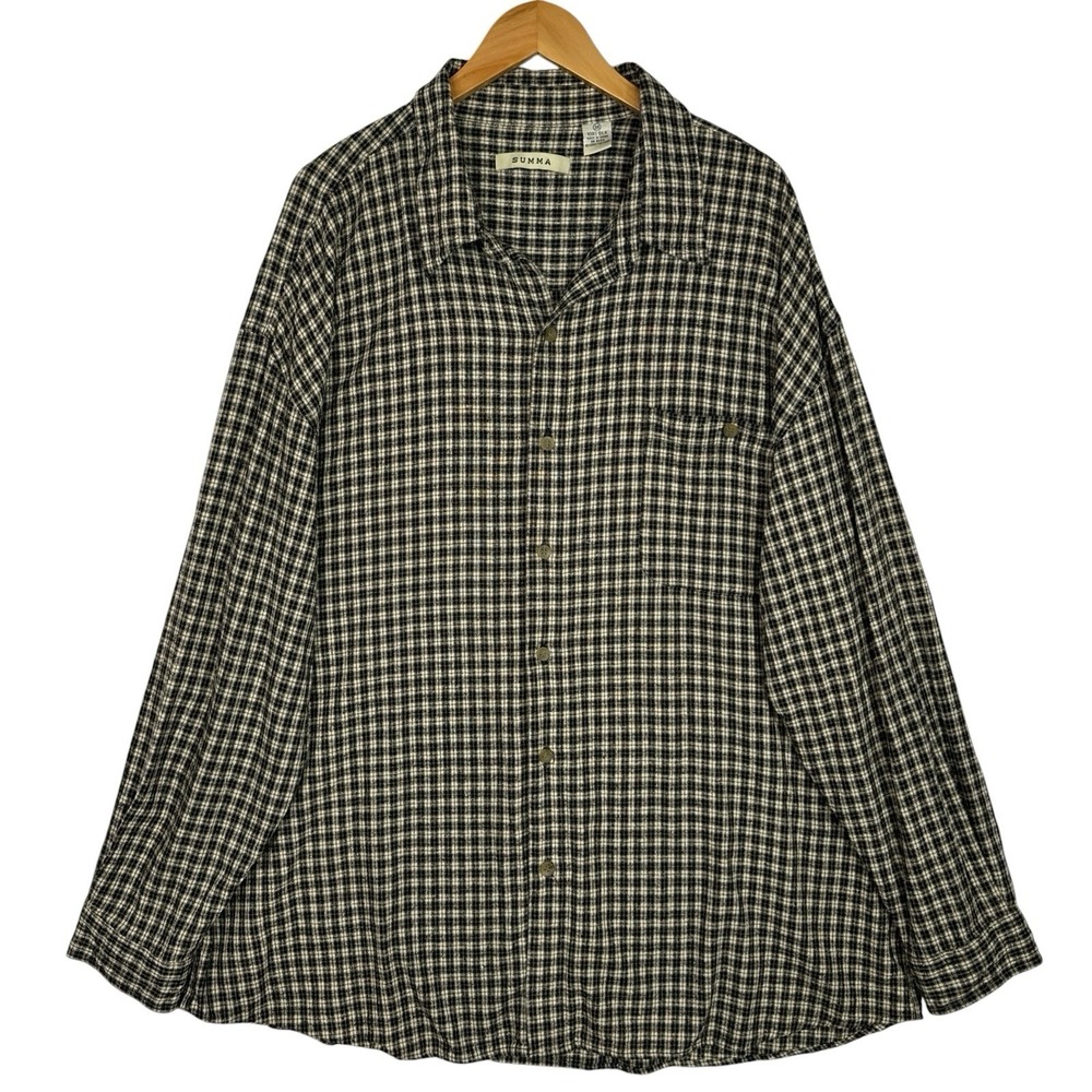 Summa 100% Silk Plaid Button Front Shirt Women 3X Oversized Textured Cottagecore